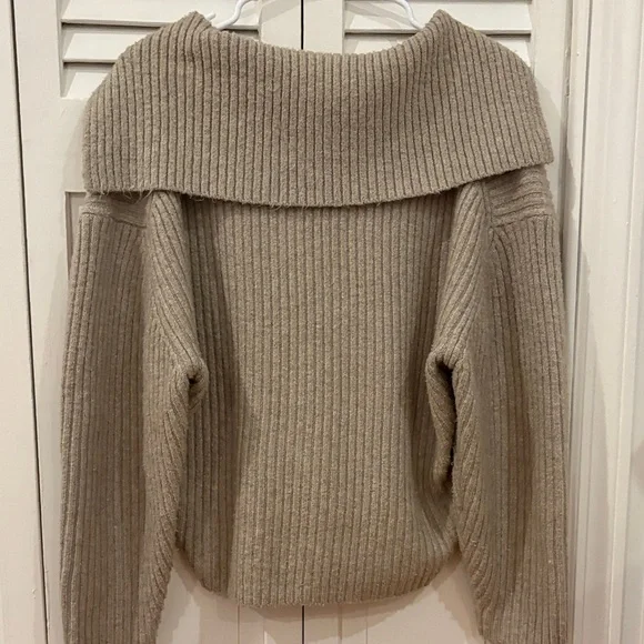 Women's Tan Deep V-Neck Sweater - Picture 9 of 13